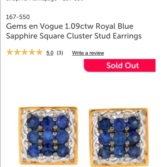 NWT Royal Blue Sapphire Square Cluster Earrings - Picture 2 of 16